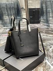 Ysl Shopping Tote Bag Calfskin Leather Black 600307 25x28x8cm - 3