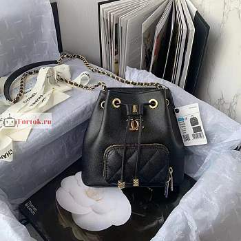 Chanel Deauville Drawstring Bucket Bag Black AS2353 20x19x12cm