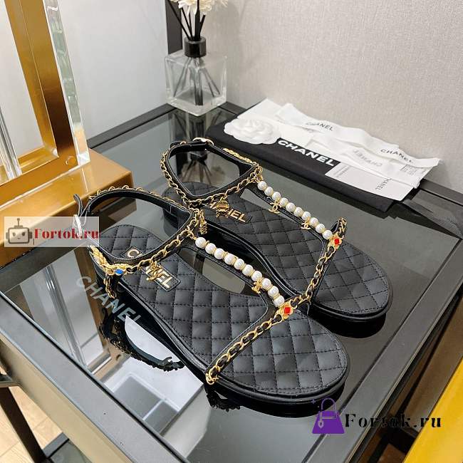 Chanel Sandals Leather And Jewelry Black G38916  - 1