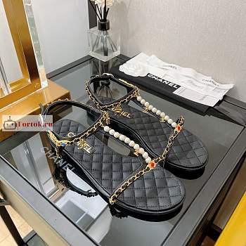 Chanel Sandals Leather And Jewelry Black G38916 