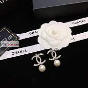 Chanel CC Logo With Pearl Drop In Silver-tone Earrings - 4