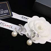 Chanel CC Logo With Pearl Drop In Silver-tone Earrings - 3
