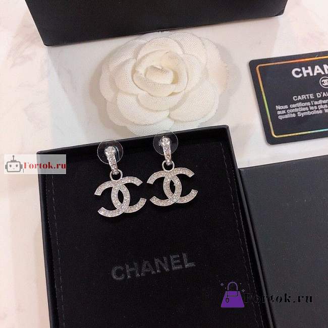 Chanel CC Logo Drop With Crystal In Silver-tone Earrings - 1