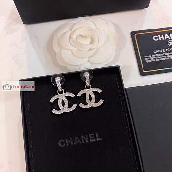 Chanel CC Logo Drop With Crystal In Silver-tone Earrings