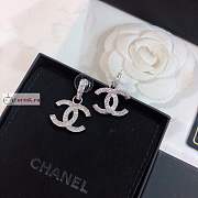 Chanel CC Logo Drop With Crystal In Silver-tone Earrings - 3