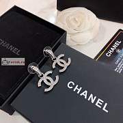 Chanel CC Logo Drop With Crystal In Silver-tone Earrings - 6