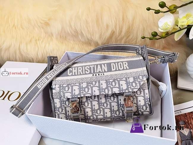 Dior Small Diorcamp Bag Oblique Embroidery White M1241 23x15x8cm - 1