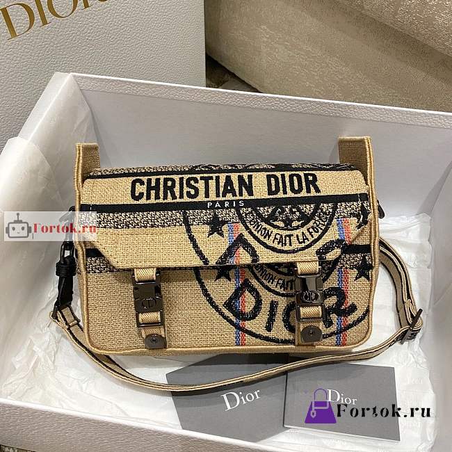 Dior Small Diorcamp Bag Jute Canvas Embroidery Beige M1241 23x15x8cm - 1