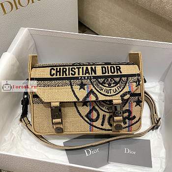 Dior Small Diorcamp Bag Jute Canvas Embroidery Beige M1241 23x15x8cm