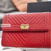 Chanel Boy Wallet Chevron In Grained Leather Red A84385 10×15×3.5cm - 6