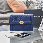 Chanel Boy Wallet Chevron In Grained Leather Blue A84385 10×15×3.5cm - 1
