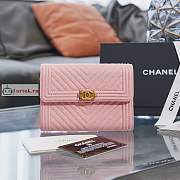 Chanel Boy Wallet Chevron In Grained Leather Pink A84385 10×15×3.5cm - 1