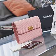 Chanel Boy Wallet Chevron In Grained Leather Pink A84385 10×15×3.5cm - 6
