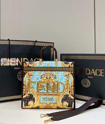 Fendi Medium Sunshine Fendace Printed Blue Shopper 8BH386 35x31x17cm