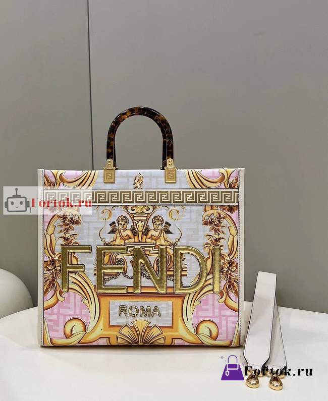 Fendi Medium Sunshine Fendace Printed Pink Shopper 8BH386 35x31x17cm - 1