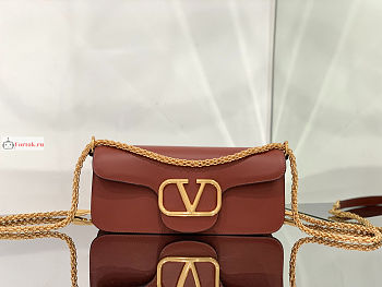 Valentino Loco Garavani Shoulder Bag In Leather Brown 27x13x6cm