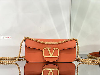 Valentino Loco Garavani Shoulder Bag In Leather Orange 27x13x6cm