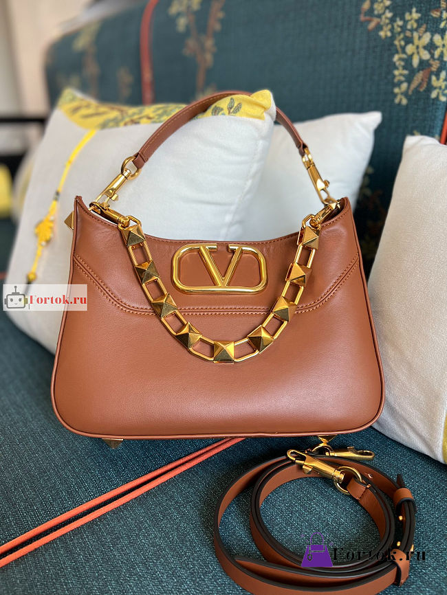 Valentino Stud Sign Hobo Bag Brown 20x15x7cm - 1