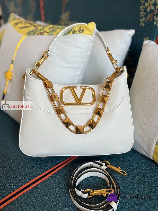 Valentino Stud Sign Hobo Bag White 20x15x7cm - 1