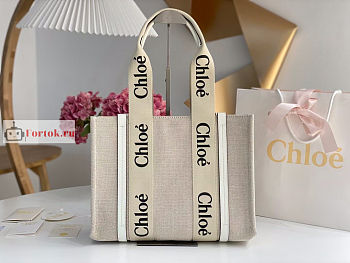 Chloe Medium Woody Tote Bag White 37x26x12cm