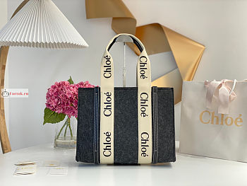 Chloe Medium Woody Tote Bag Dark Grey 37x26x12cm