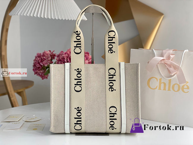 Chloe Small Woody Tote Bag White 26.5x20x8cm - 1