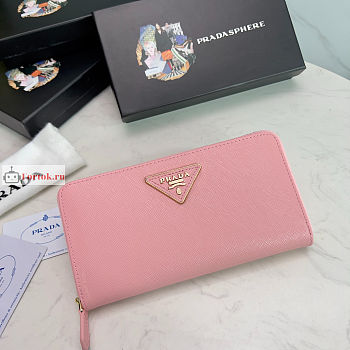 Prada Large Zipper Wallet In Leather Pink 1ML506 20x10cm