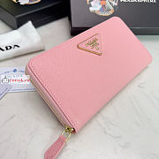 Prada Large Zipper Wallet In Leather Pink 1ML506 20x10cm - 4