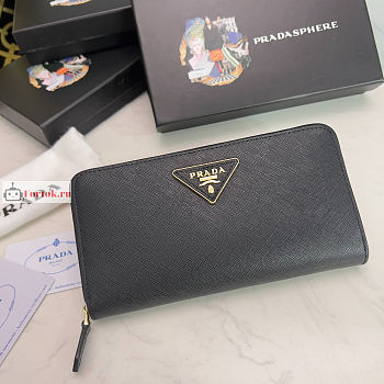 Prada Large Zipper Wallet In Leather Black 1ML506 20x10cm