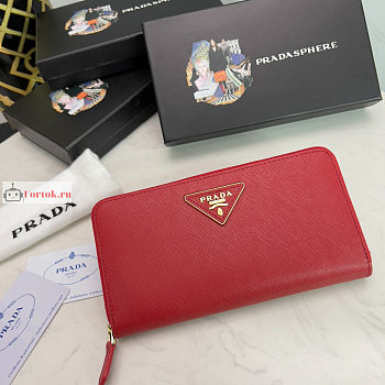 Prada Large Zipper Wallet In Leather Red 1ML506 20x10cm