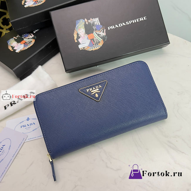 Prada Large Zipper Wallet In Leather Dark Blue 1ML506 20x10cm - 1