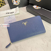 Prada Large Zipper Wallet With Logo Lettering In Leather Dark Blue 1ML506 20x10cm - 1