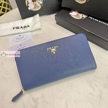 Prada Large Zipper Wallet With Logo Lettering In Leather Dark Blue 1ML506 20x10cm