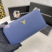 Prada Large Zipper Wallet With Logo Lettering In Leather Dark Blue 1ML506 20x10cm - 4