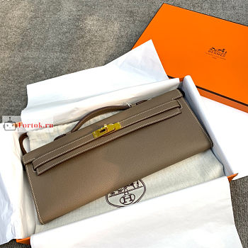 Hermes Kelly Cut Clutch Epsom Leather Mocha 31x13x2.5cm