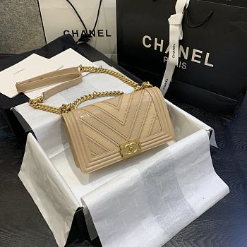 Chanel Medium Chevron Mix Leather Flap Boy Bag Beige A67086 25x16x9cm