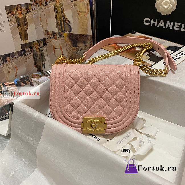 Chanel Small Boy Messenger Bag In Leather Pink AS3350 12.5×18×6cm - 1