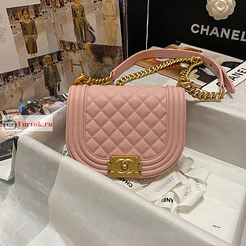 Chanel Small Boy Messenger Bag In Leather Pink AS3350 12.5×18×6cm