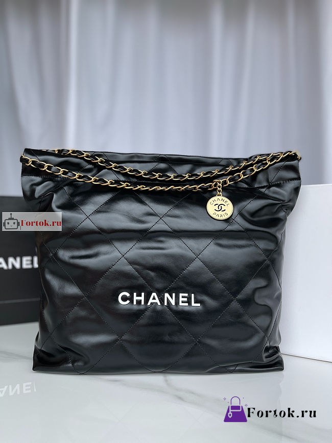 Chanel 22 Handbag Calfskin Leather Black AS3261 38×42×8cm - 1
