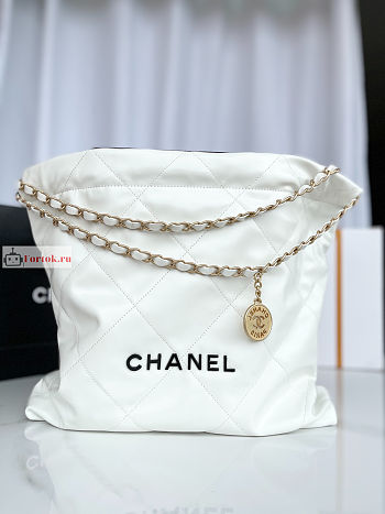 Chanel 22 Handbag Calfskin Leather Black Logo White AS3261 38×42×8cm