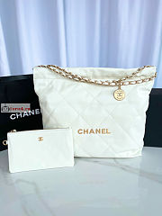 Chanel 22 Handbag Calfskin Leather Gold Logo White AS3261 38×42×8cm - 3