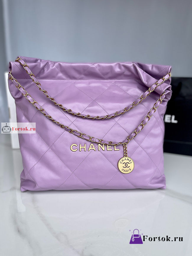 Chanel 22 Handbag Calfskin Leather Purple AS3261 38×42×8cm - 1