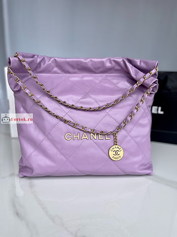 Chanel 22 Handbag Calfskin Leather Purple AS3261 38×42×8cm