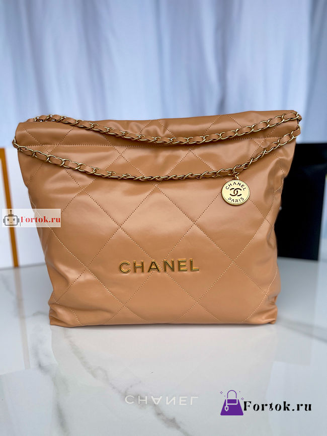 Chanel 22 Handbag Calfskin Leather Brown AS3261 38×42×8cm - 1