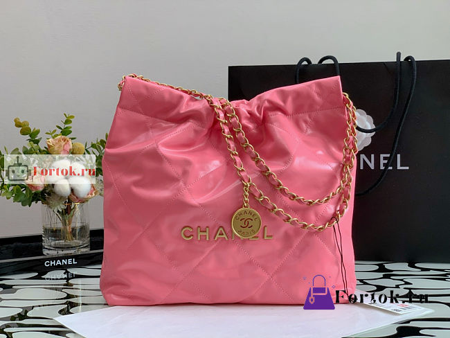 Chanel 22 Small Handbag Calfskin Leather Coral Pink AS3260 34.5×37×8cm - 1