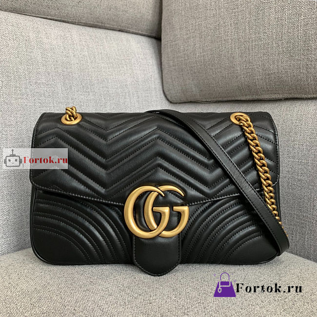 Gucci Medium GG Marmont Shoulder Bag Black 443496 30x8x20cm - 1