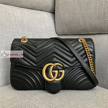 Gucci Medium GG Marmont Shoulder Bag Black 443496 30x8x20cm