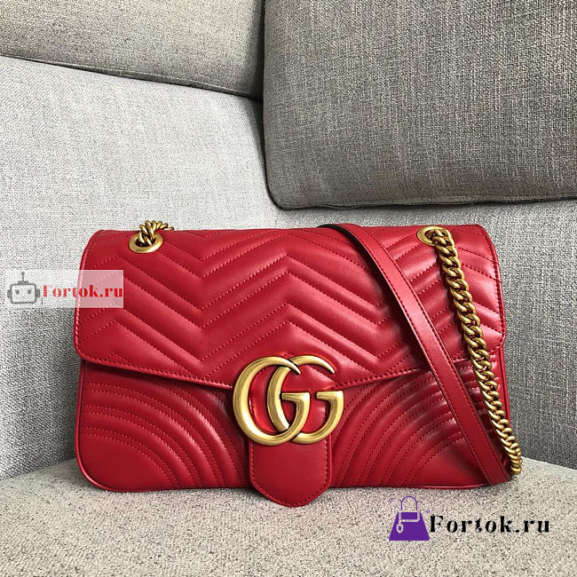 Gucci Medium GG Marmont Shoulder Bag Red 443496 30x8x20cm - 1