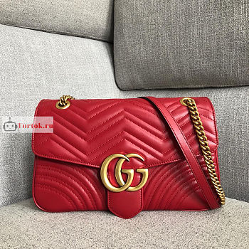 Gucci Medium GG Marmont Shoulder Bag Red 443496 30x8x20cm