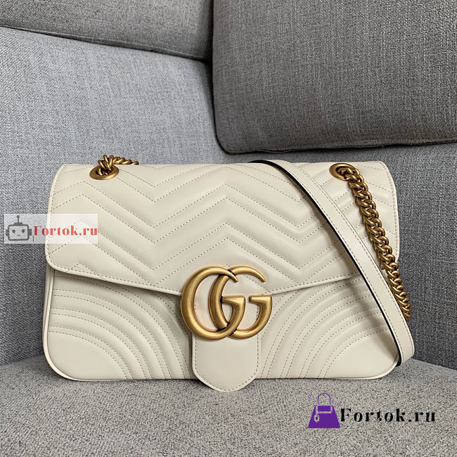 Gucci Medium GG Marmont Shoulder Bag White 443496 30x8x20cm - 1